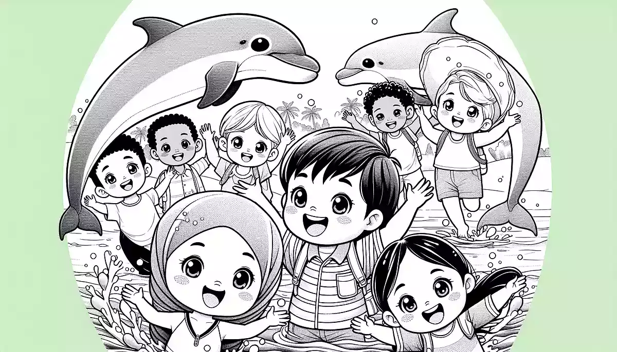 イルカの塗り絵が無料。かわいい海の生き物のイラスト