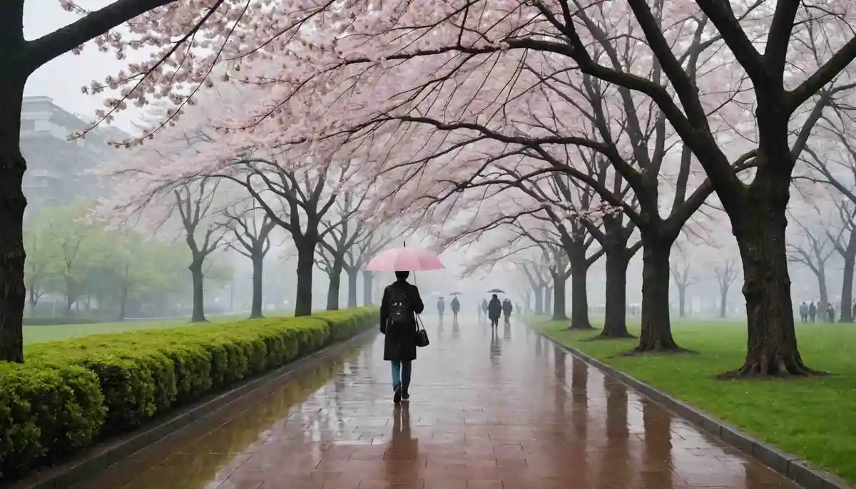 半ばきて 雨に濡れゐる 花見哉