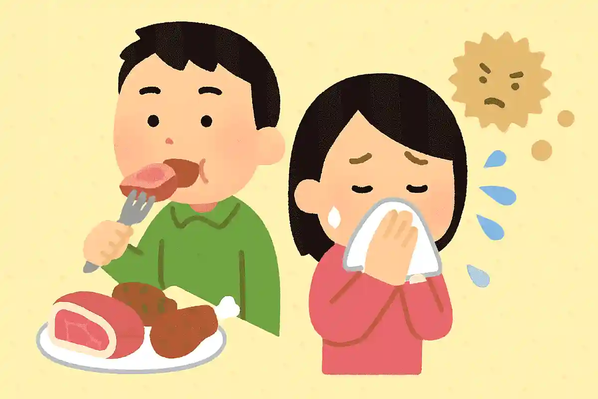 お肉を食べ過ぎるとアレルギー症状が起きやすい