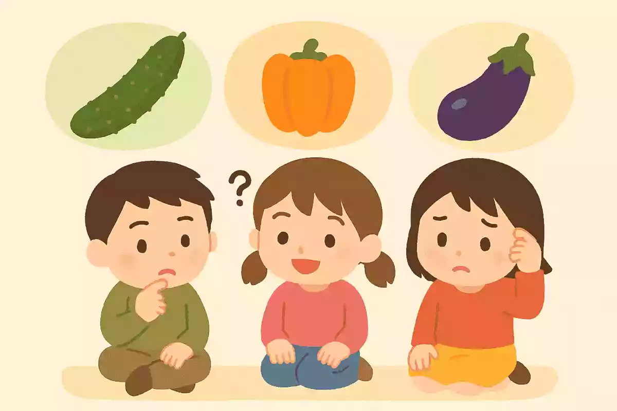 次のうち、皮が緑色の野菜はどれでしょうか?