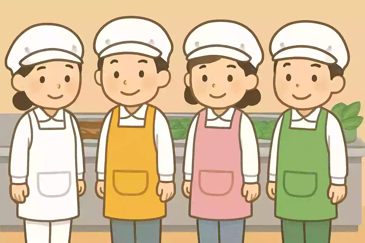 学校給食の調理員のエプロンカラーが人によって違うのはなぜ？
