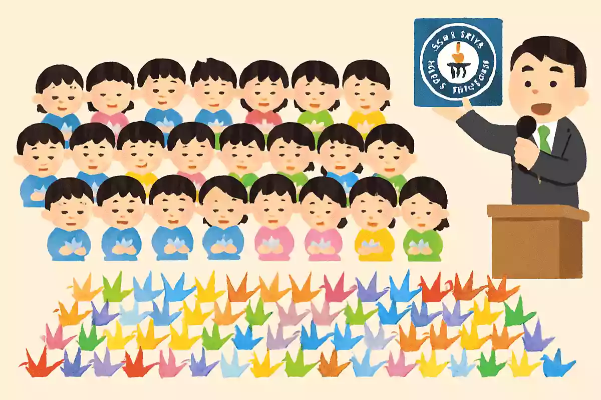 小学生100人が5分間に作った折り鶴の数