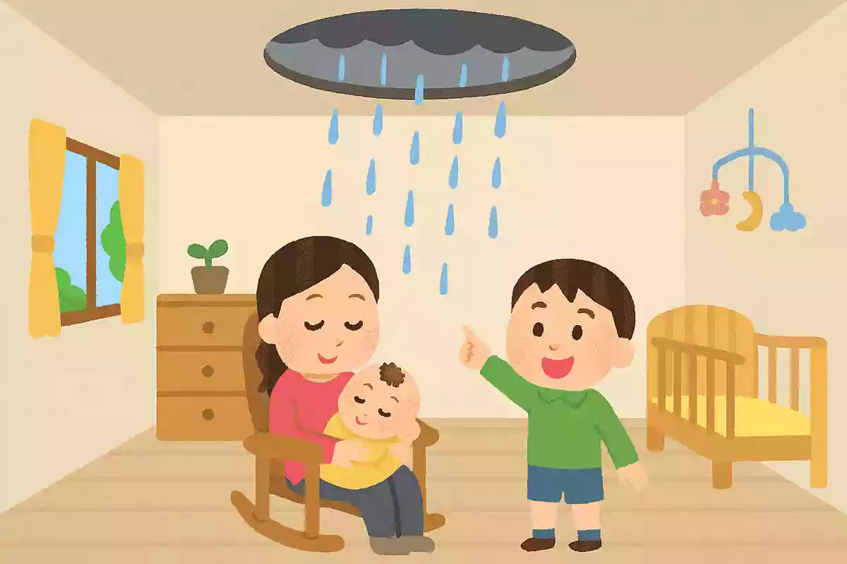 いえのやねにおおきなあながあいてしまいました。でも、おへやのなかはぬれません。なぜでしょうか？