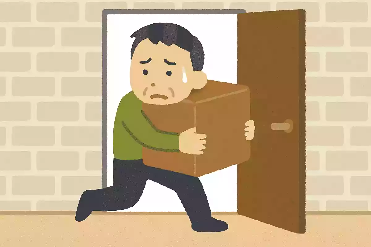 男はある場所から脱出しようとしたが、持っているものが大きすぎて身動きが取れなくなってしまった。どういうことか？