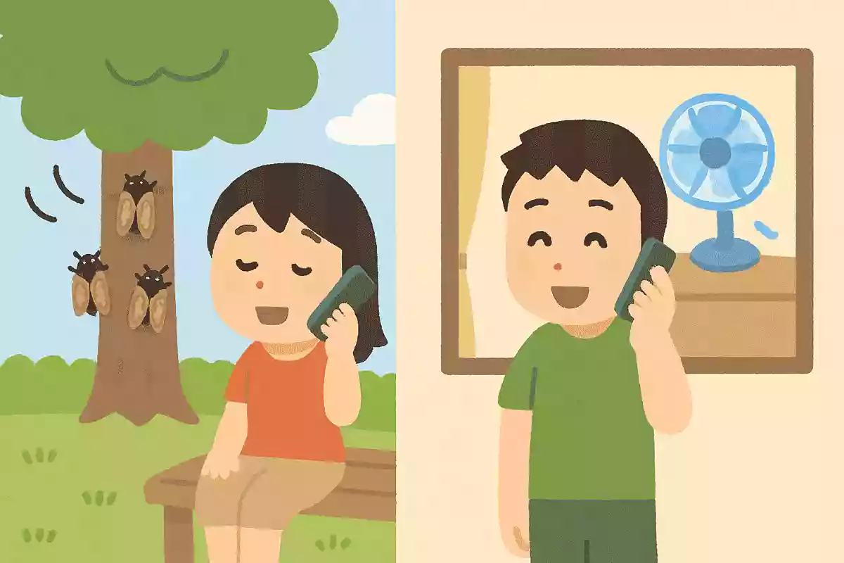 セミの鳴き声は電話の相手に聞こえない