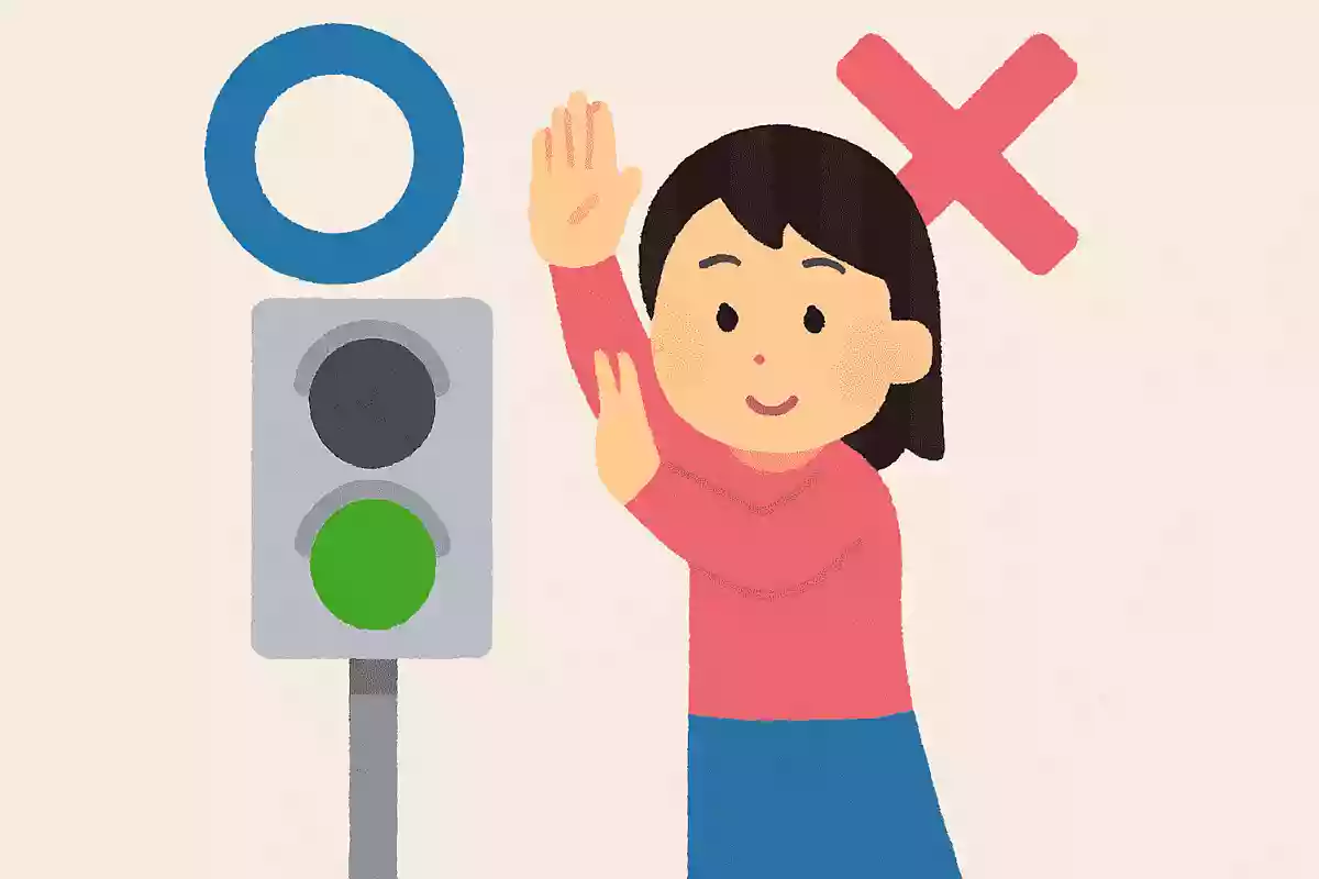 青信号では手を挙げて止まる。○か×か?