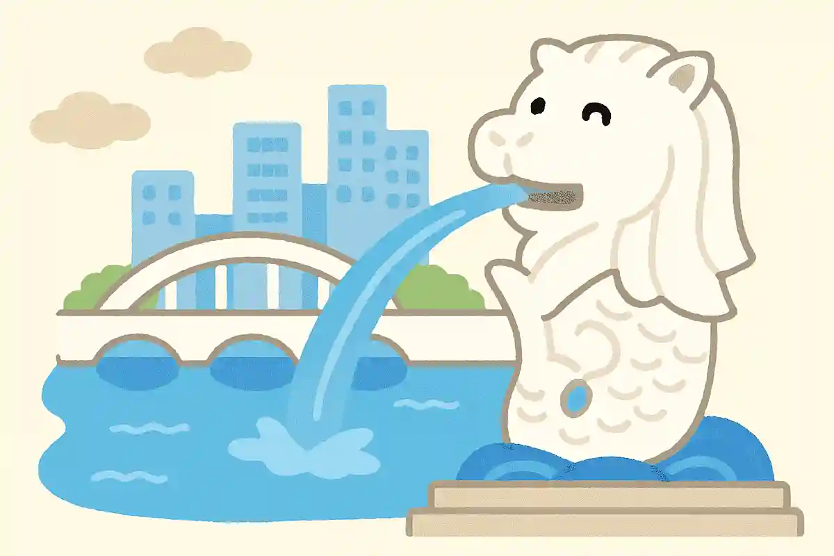 現在の場所に移設される前、マーライオンの背後にはなんという橋があったでしょう？