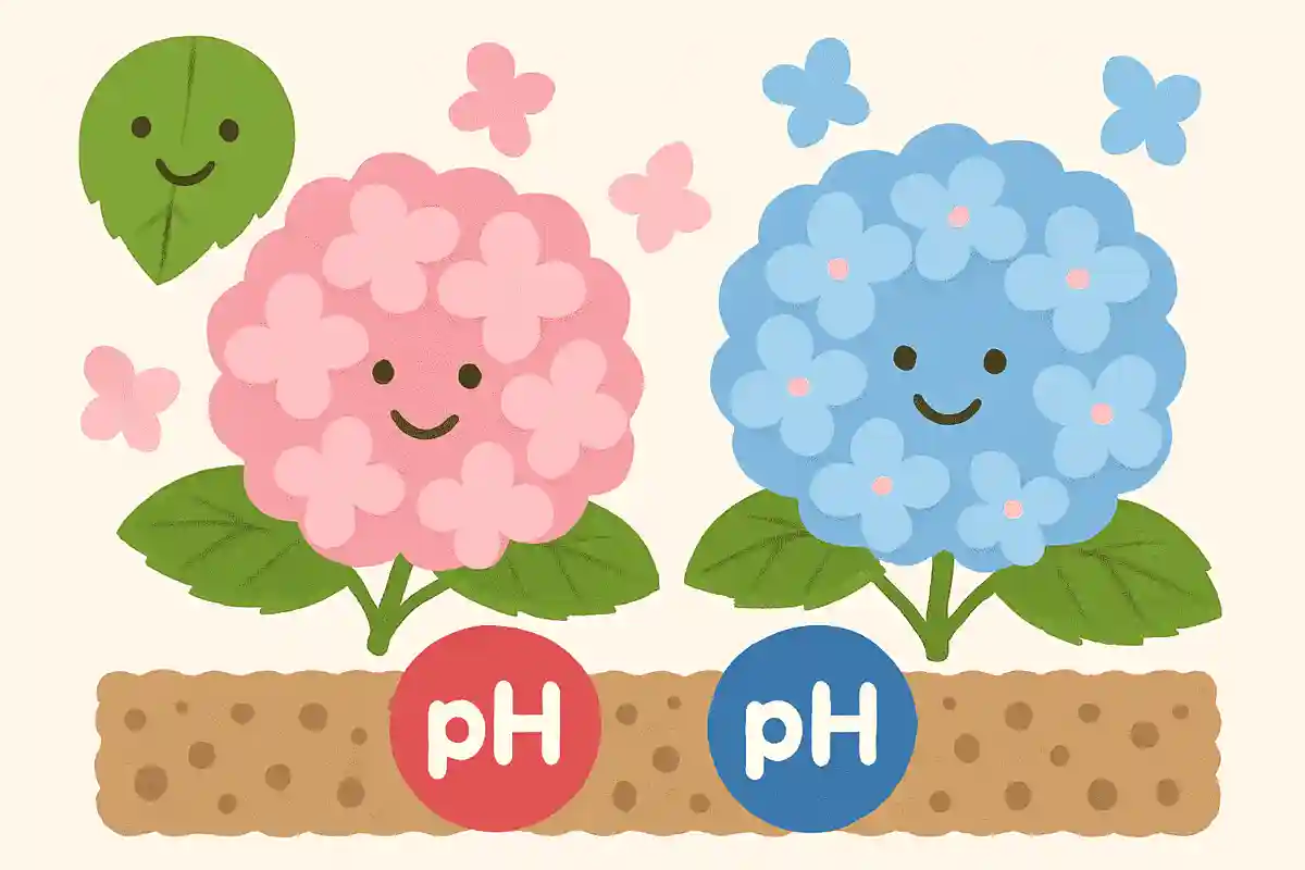 土のpHによって花の色が変わる