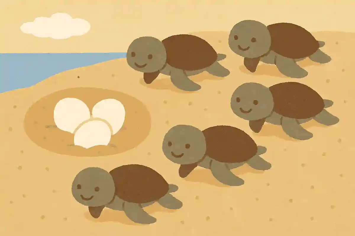 産卵された子カメが砂から出てくるまでどれくらいかかるでしょうか