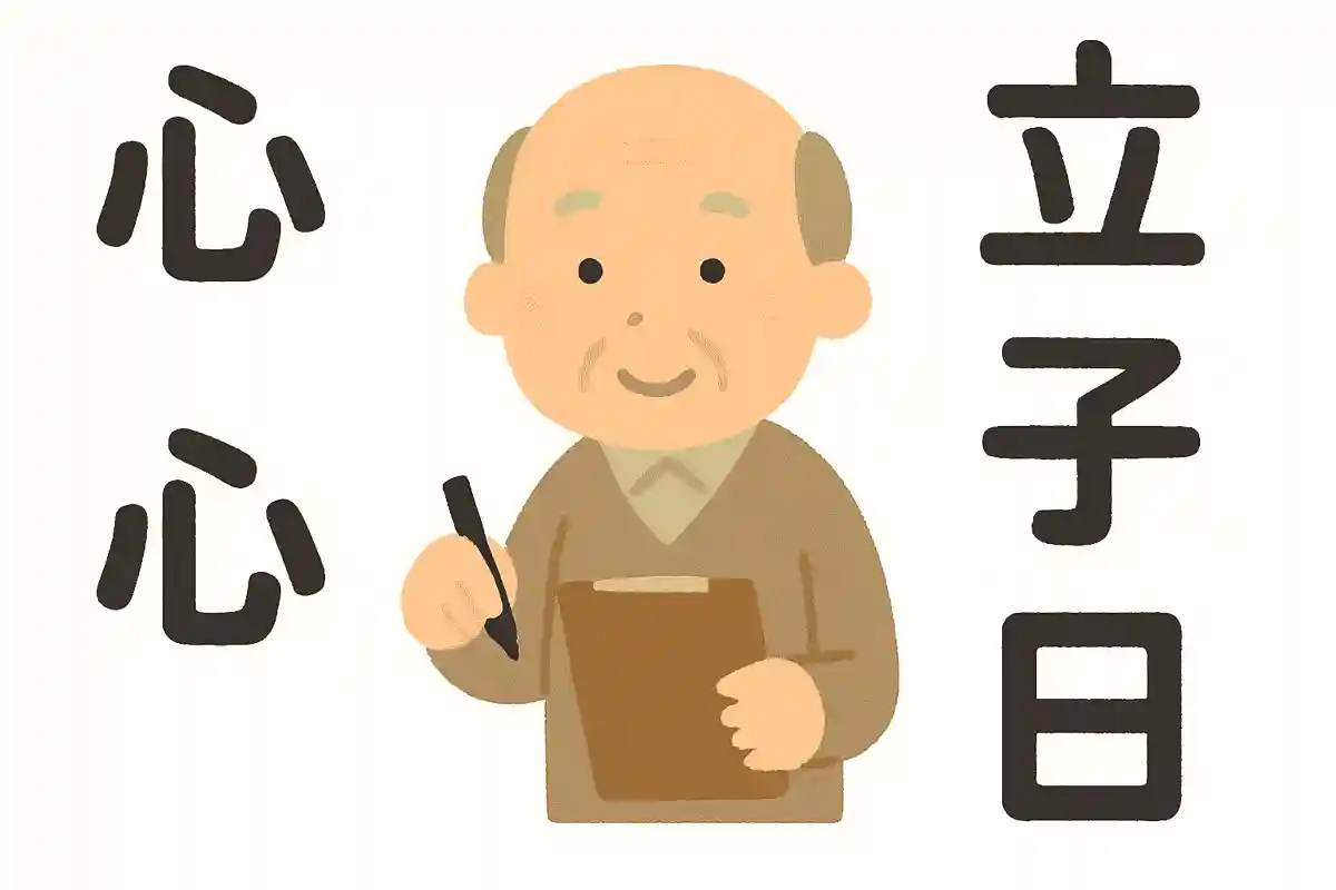 「心」+「心」+「立」+「士」+「日」