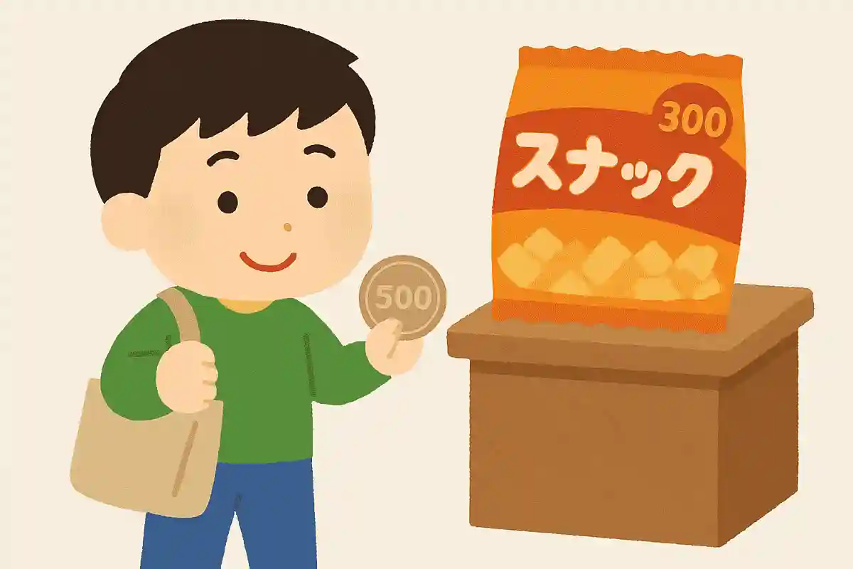 たろうくんは500円をもってかいものにいきました。300円のおかしをかったのに、おつりがもらえません。なぜでしょうか？