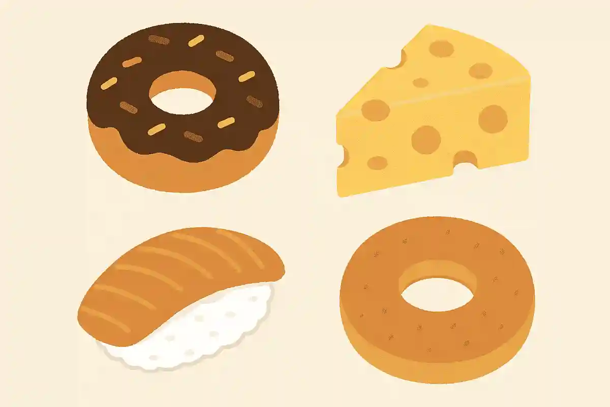 次の食べ物のうち、もともと穴があいているのはどれでしょうか?