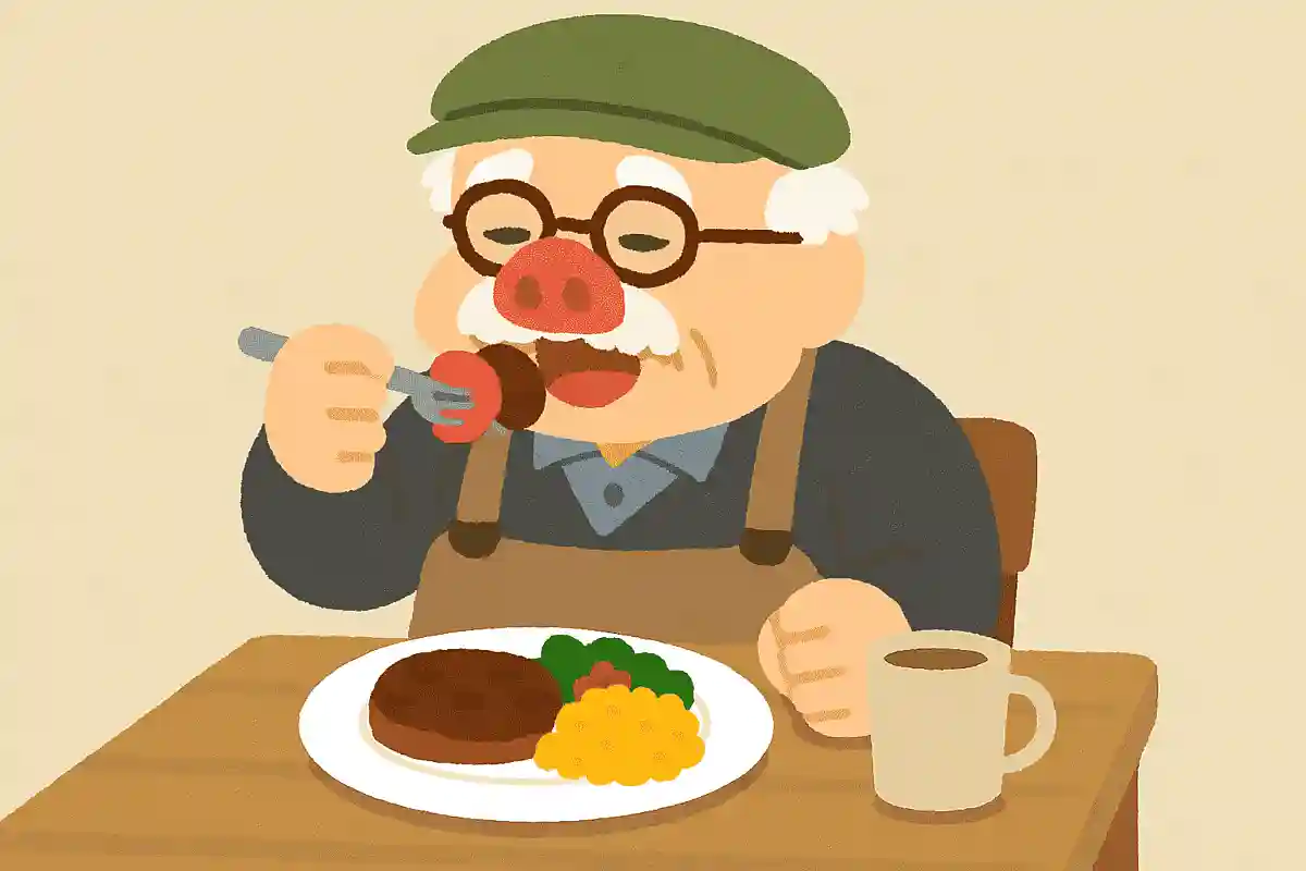 さあ、モリモリ食べて、ビシバシ働こうピッコロのおやじ『紅の豚』