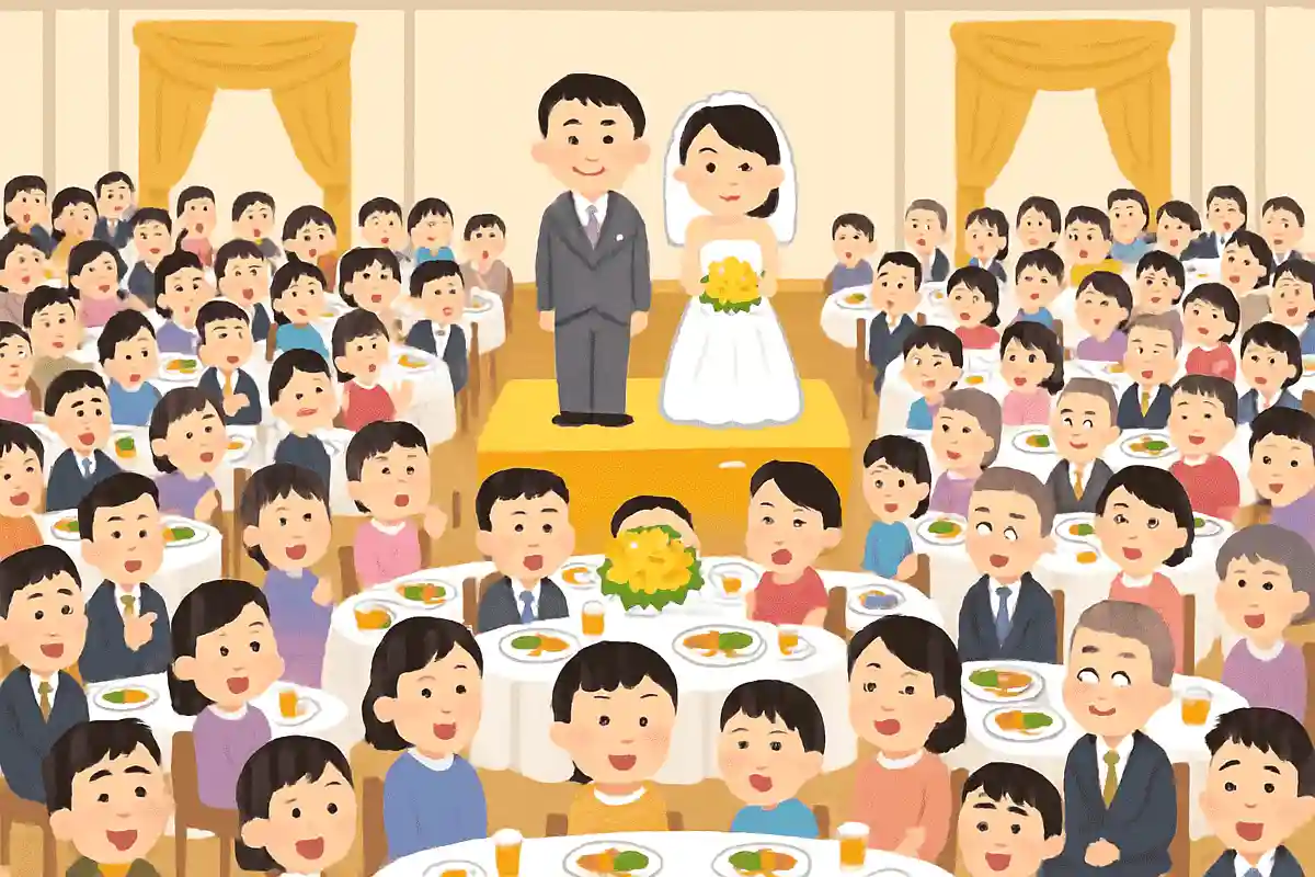 結婚式の披露宴には約200〜300人が集まる