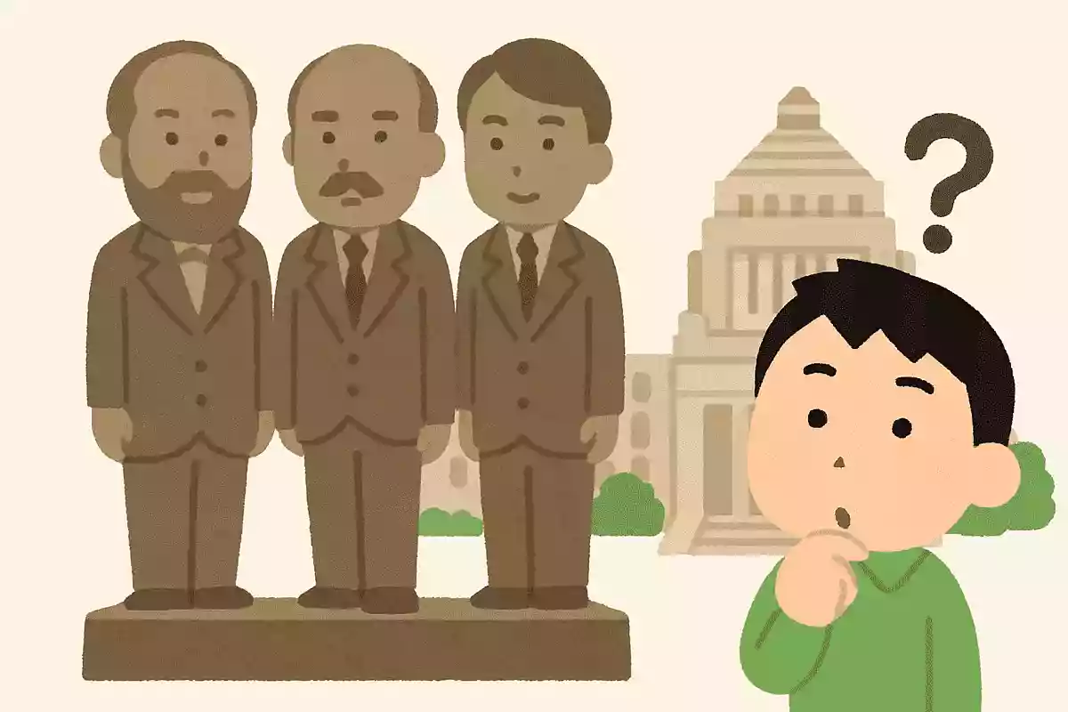 中央広間には板垣退助、伊藤博文ともう一人、誰の銅像があるでしょうか?