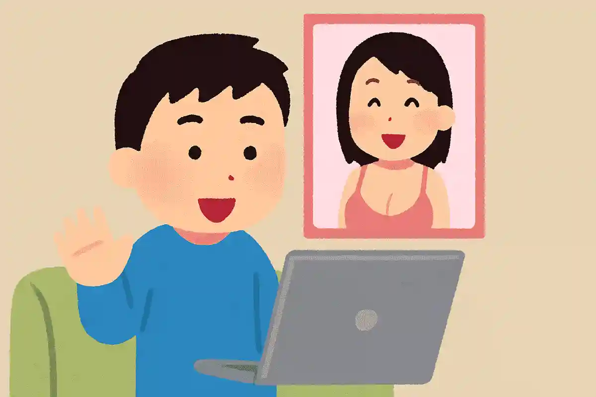 恥ずかしいポスターの前でビデオ通話する