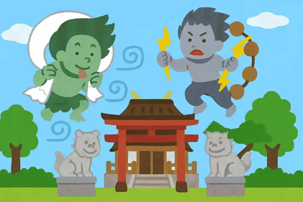 風神が雷神に向かって「あっかんべー」している神社がある