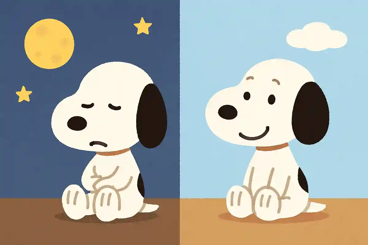 同じこと考えても、夜中の3時と翌日の昼じゃ答えがちがってくるなスヌーピー