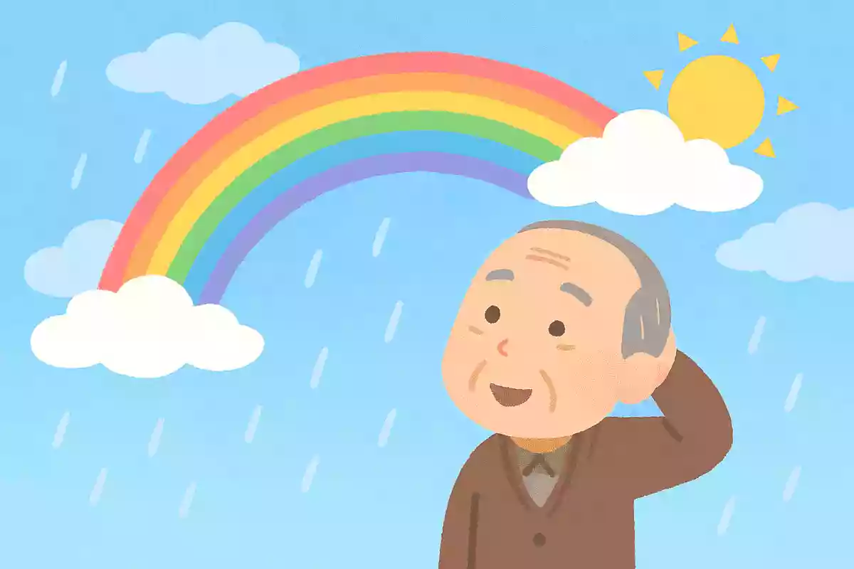 雨が降ってきましたが、その後あがりました。晴れた空を見上げると、きれいな虹が出ていました。虹が出たのは、何時の出来事だったでしょうか？