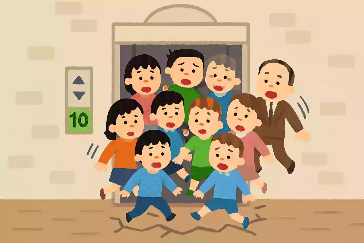 10人のりのエレベーターがこわれて落ちてしまいました。でもケガをした人はだれもいません。なぜでしょう?