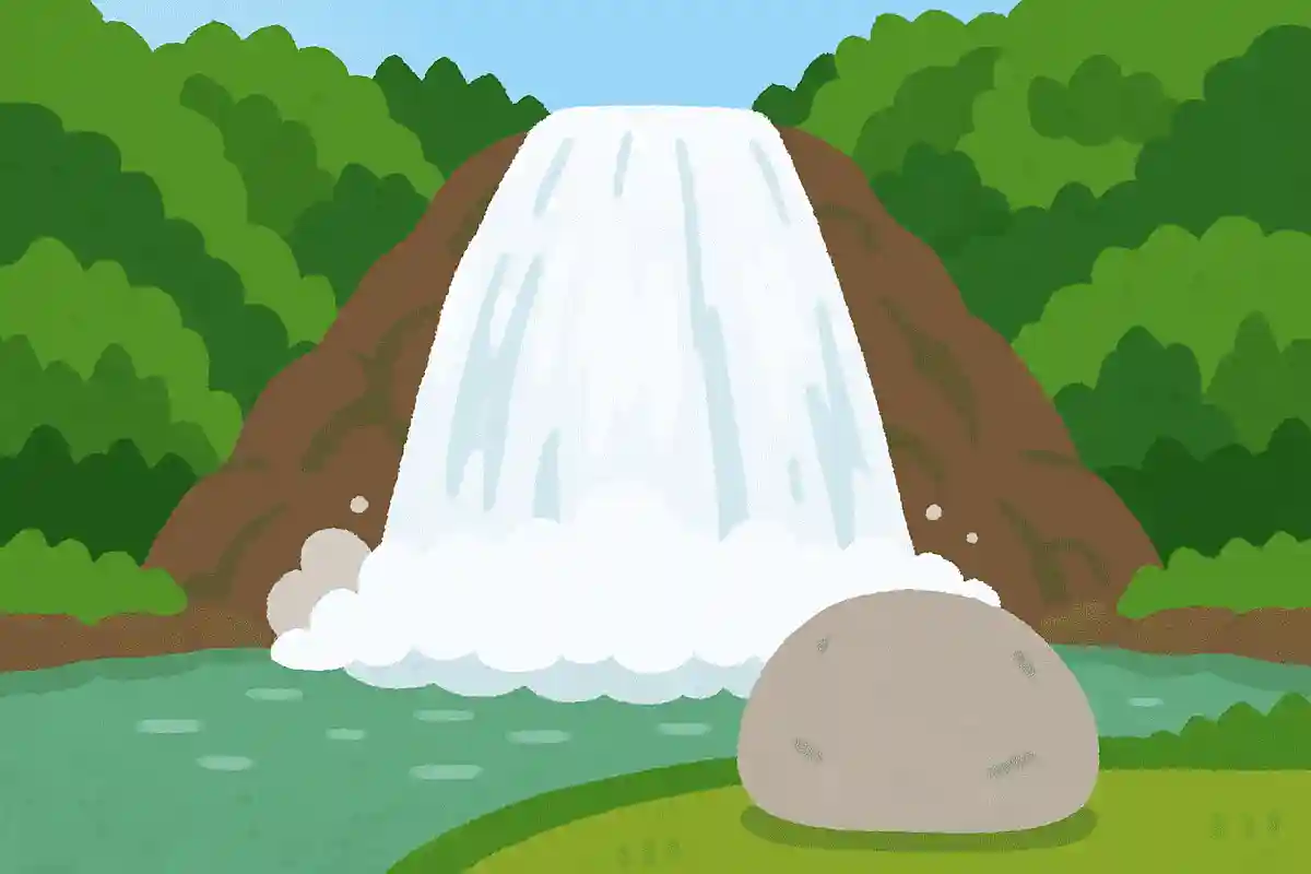 湯滝の滝つぼの目の前に、何があるでしょうか？