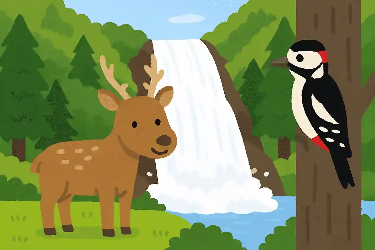 「湯滝」の周辺で、よく見られる動物は何でしょうか？