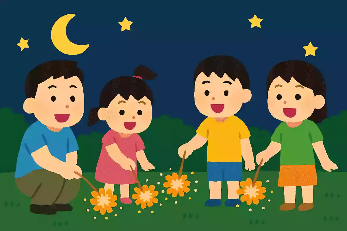 夏になると夜に外に出て家族やお友達と一緒に、長い棒を手に持って火を付けるとお花みたいに咲くものはなんでしょう？