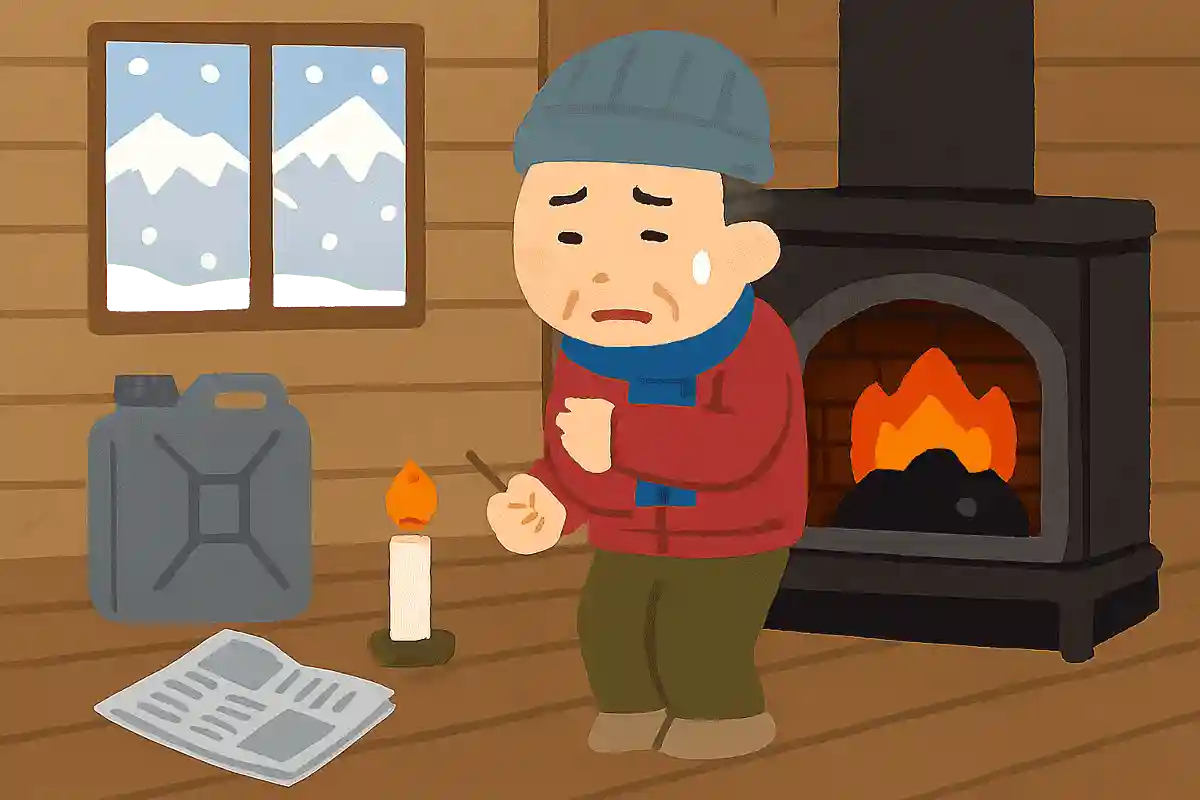 雪山で、男の人が遭難してしまいました。運よく小屋があったので、中に入りました。小屋の中には、ストーブ用の灯油、ロウソク、暖炉の中に石炭、暖炉の近くに新聞紙がありました。火をつける道具はマッチ1本しかありません。男の人は最初に何に火をつけたのでしょうか?