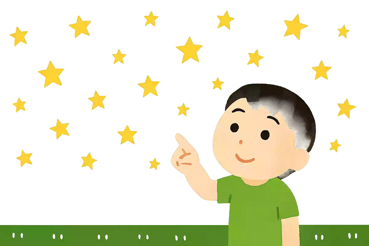 天上小星星、地上小青青、青青看星星、星星亮晶晶、青青数星星、星星数不清。