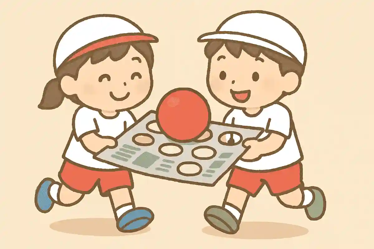 穴の開いた新聞でボール運び