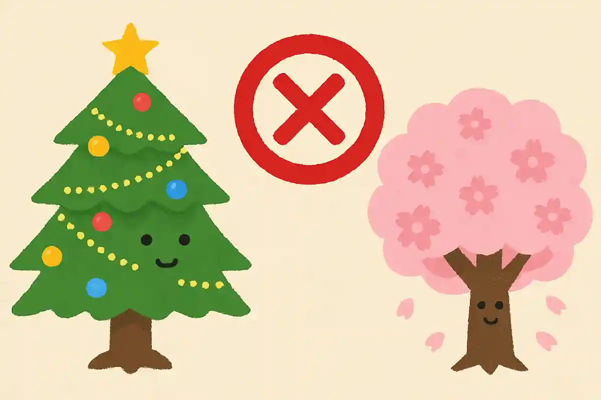 クリスマスツリーにつかう木は春になるとピンク色のお花がさく、サクラの木である。〇か×か？
