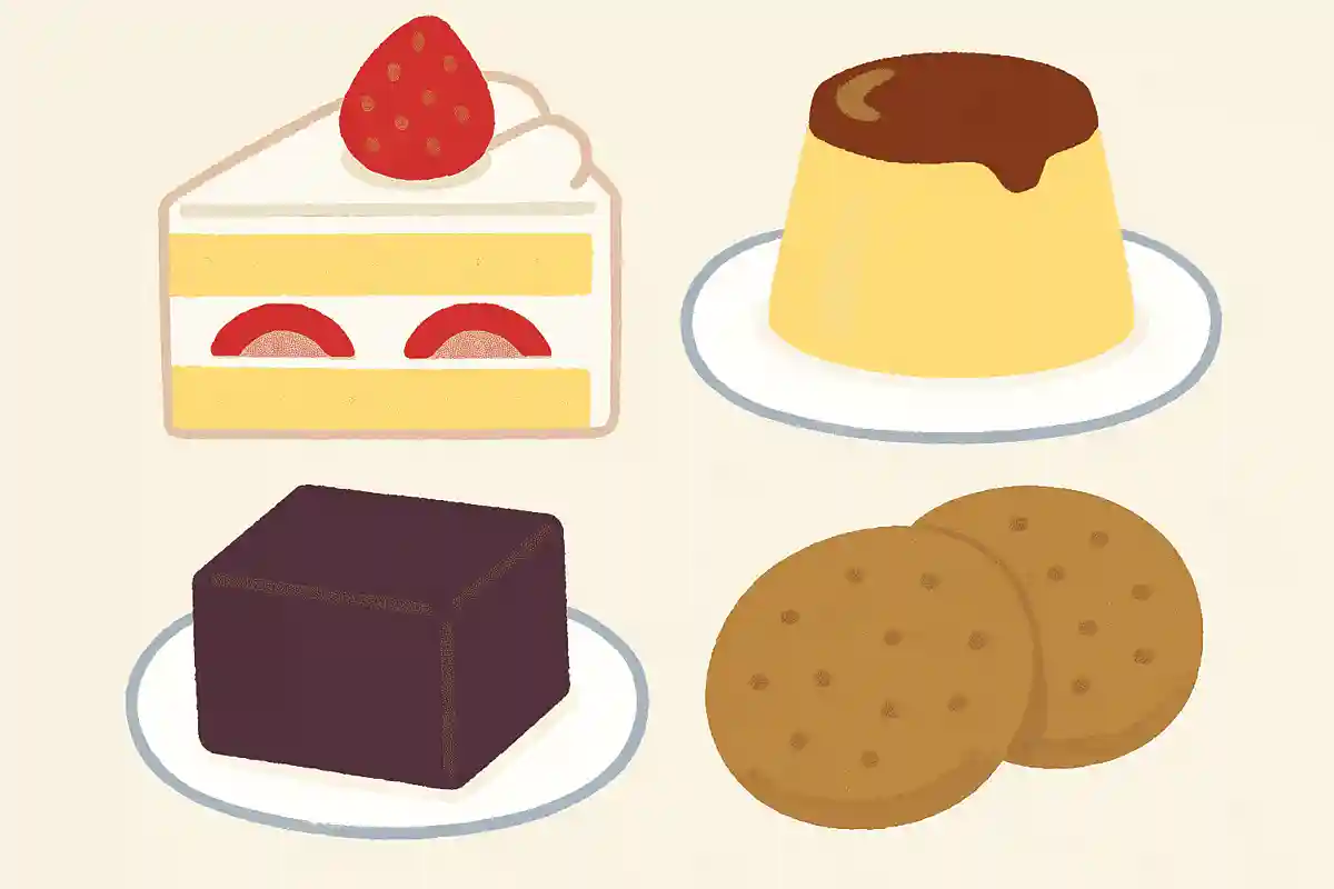 ケーキ、プリン、水ようかん、クッキーの中で仲間はずれはどれ?