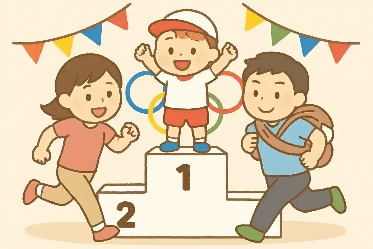 表彰台を使ってかけっこ