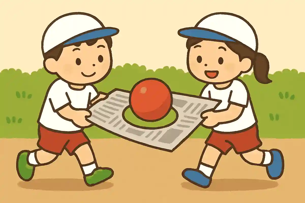 穴の開いた新聞でボール運び