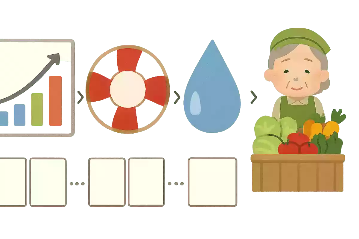 グラフ→〇〇〇→ウキワ→〇〇〇→シズク→〇〇〇→ヤオヤ