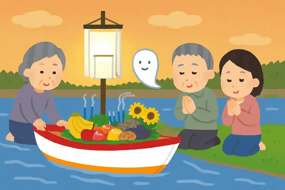 主に長崎県や佐賀県で行われる、先祖の霊とお盆のお供え物を船に乗せて川に流す行事を何というでしょうか？