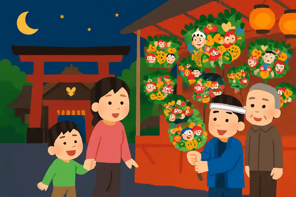 11月の酉の日に鷲神社でおこなわれる「酉の市」は、江戸時代から続く行事である