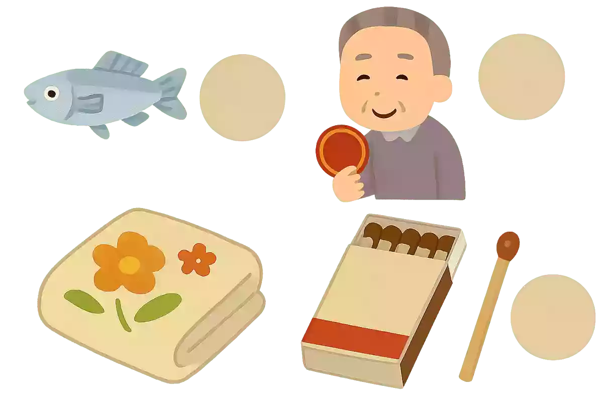 メダカ→〇〇〇→メンコ→〇〇〇→モウフ→〇〇〇→マッチ