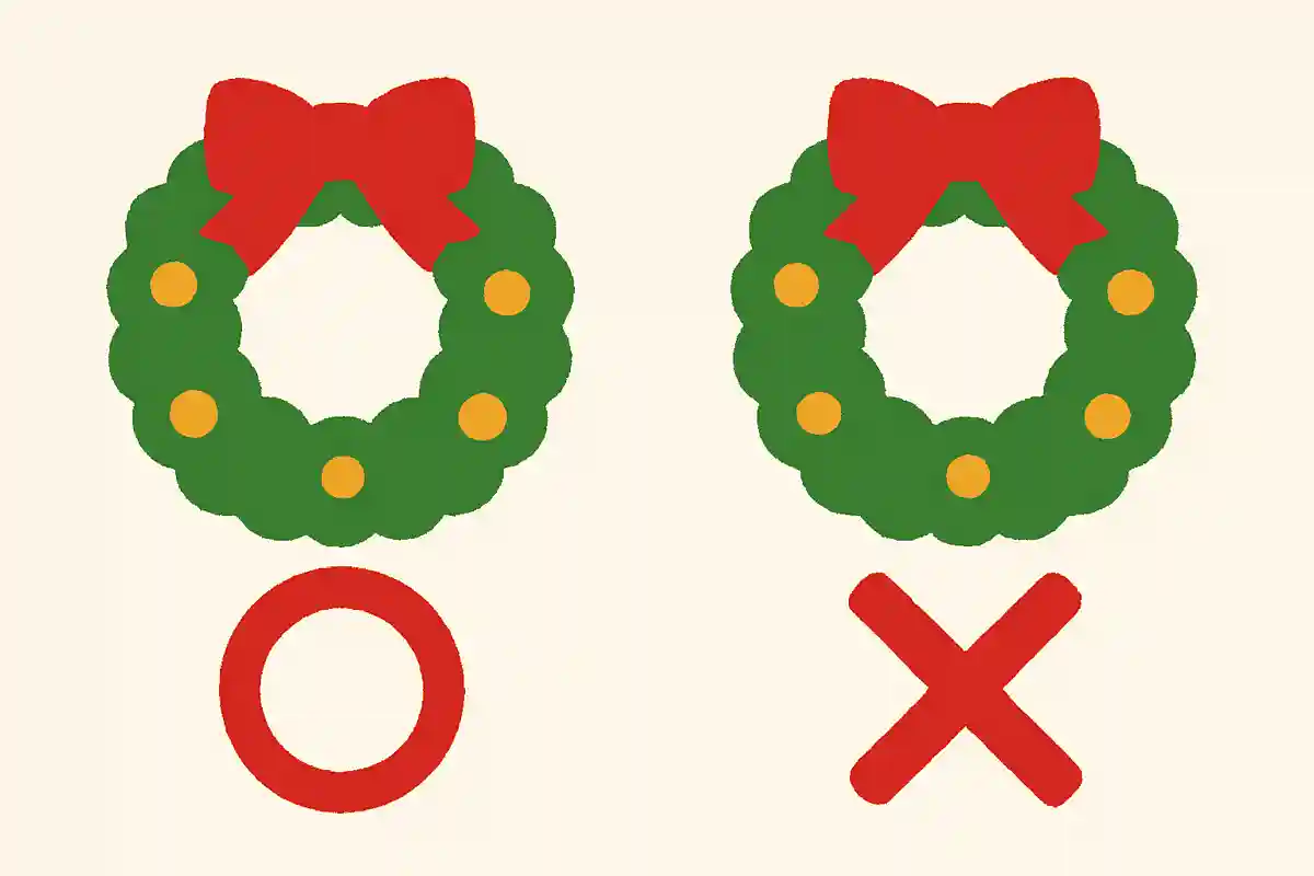 クリスマスリースを飾る理由は、飾るとかわいいからである。￮か×か。