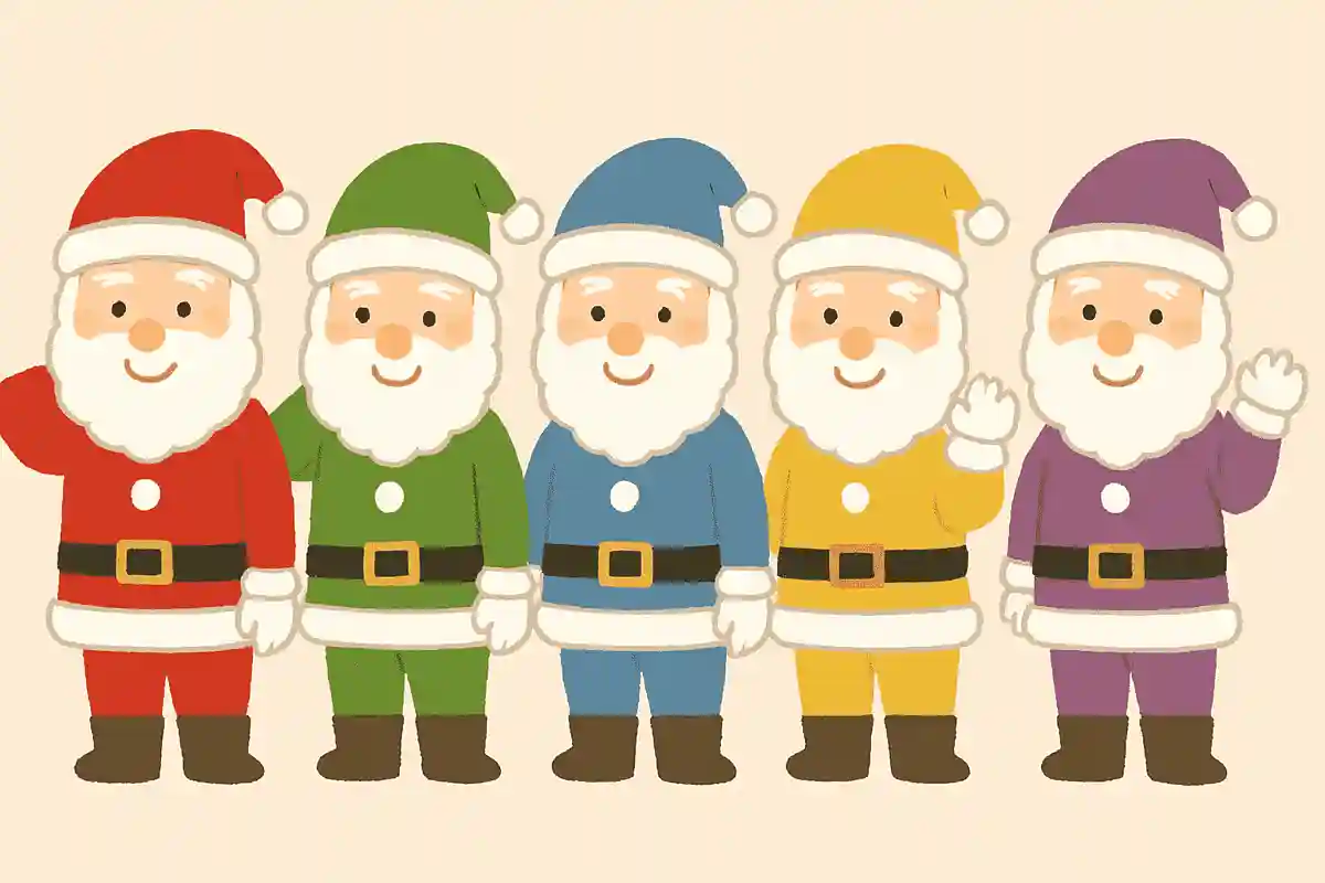 赤い服を着たサンタさん以外に違う服の色のサンタさんもいますが、何色の服を着ているでしょうか？