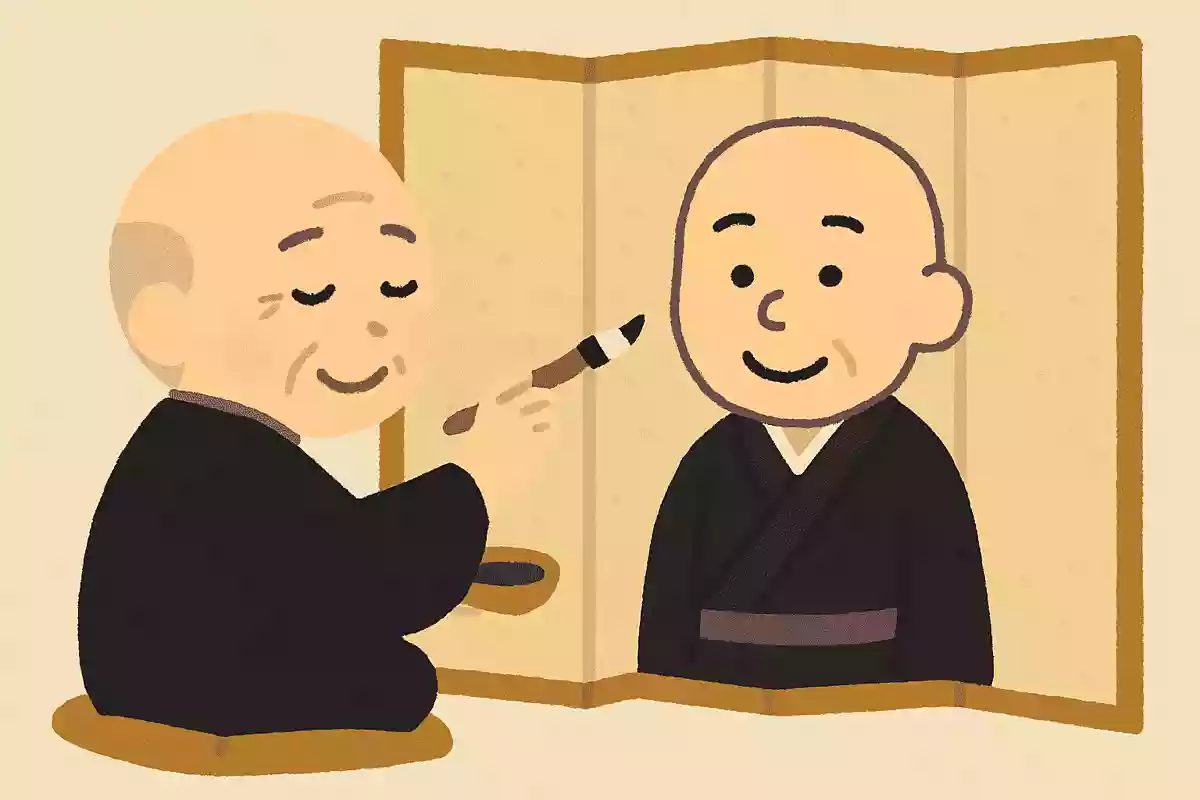 坊主が屏風に上手に坊主の絵を描いた