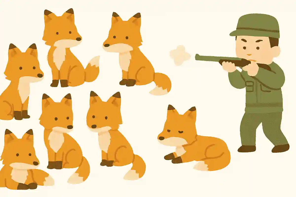 キツネが8匹いました。猟師が鉄砲で1匹撃ちました。何匹残っているでしょう