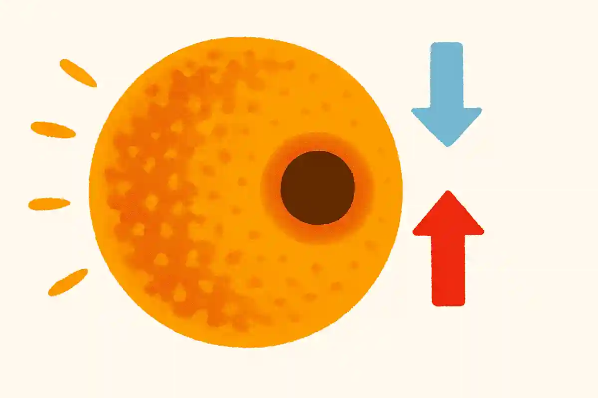 太陽の表面に見える黒点の温度は、周囲の部分に比べてどうなっているでしょうか?