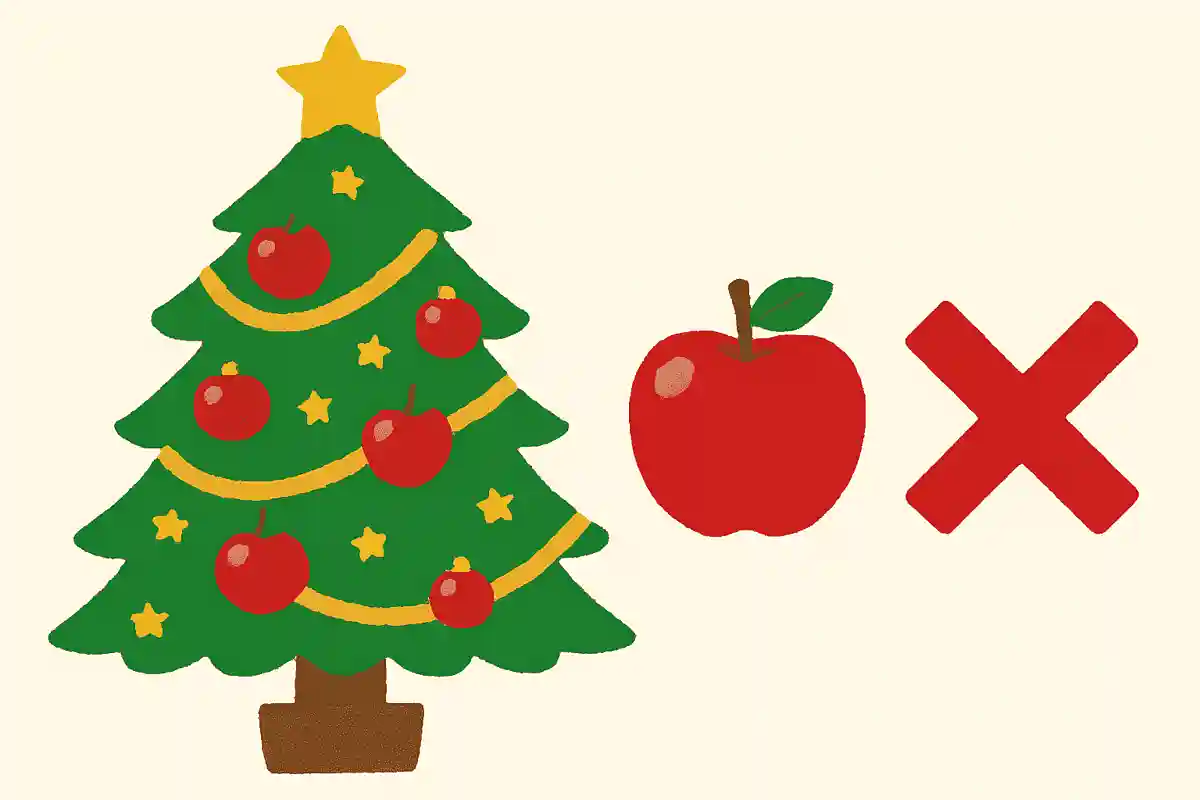 クリスマスツリーに飾られている赤の丸いボールは、りんごをイメージしたオーナメントである。￮か×か。