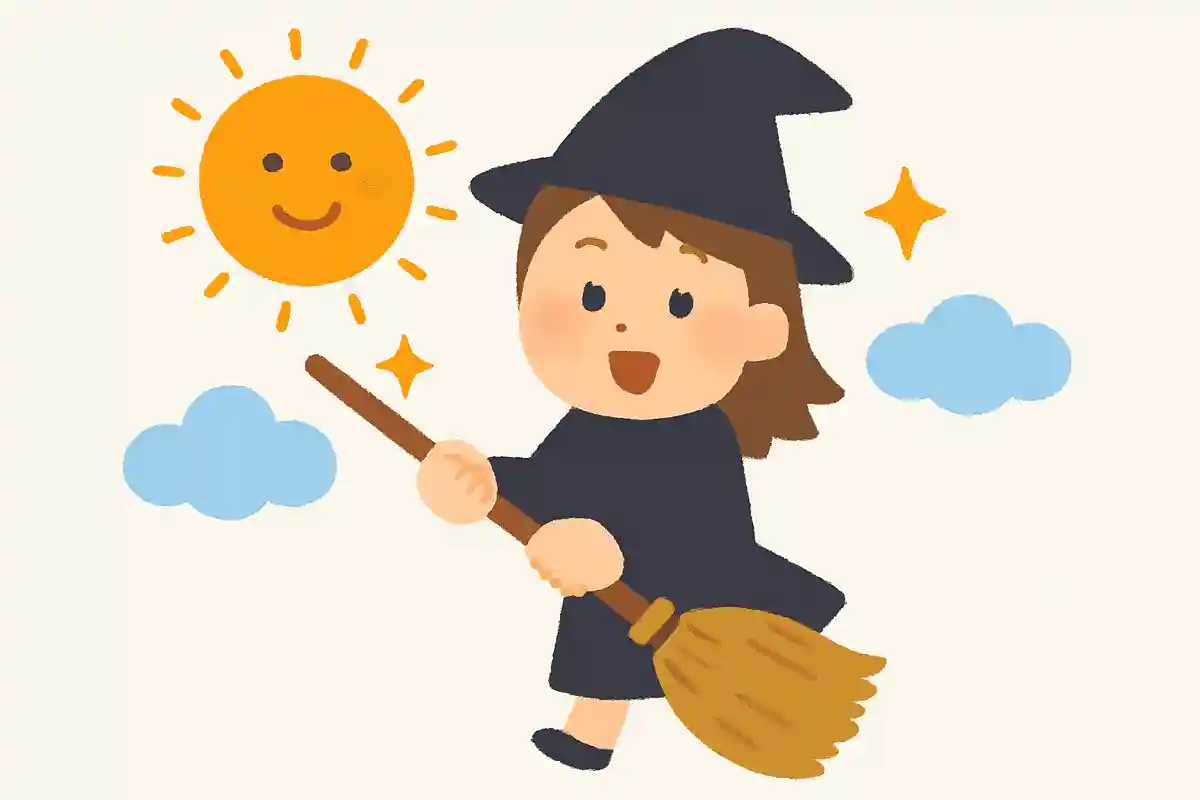 ほうきを持った女性の絵を描く