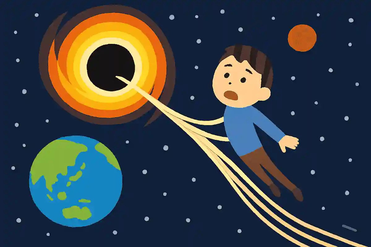 ブラックホールに落ちた物体は、スパゲッティのように細くなる
