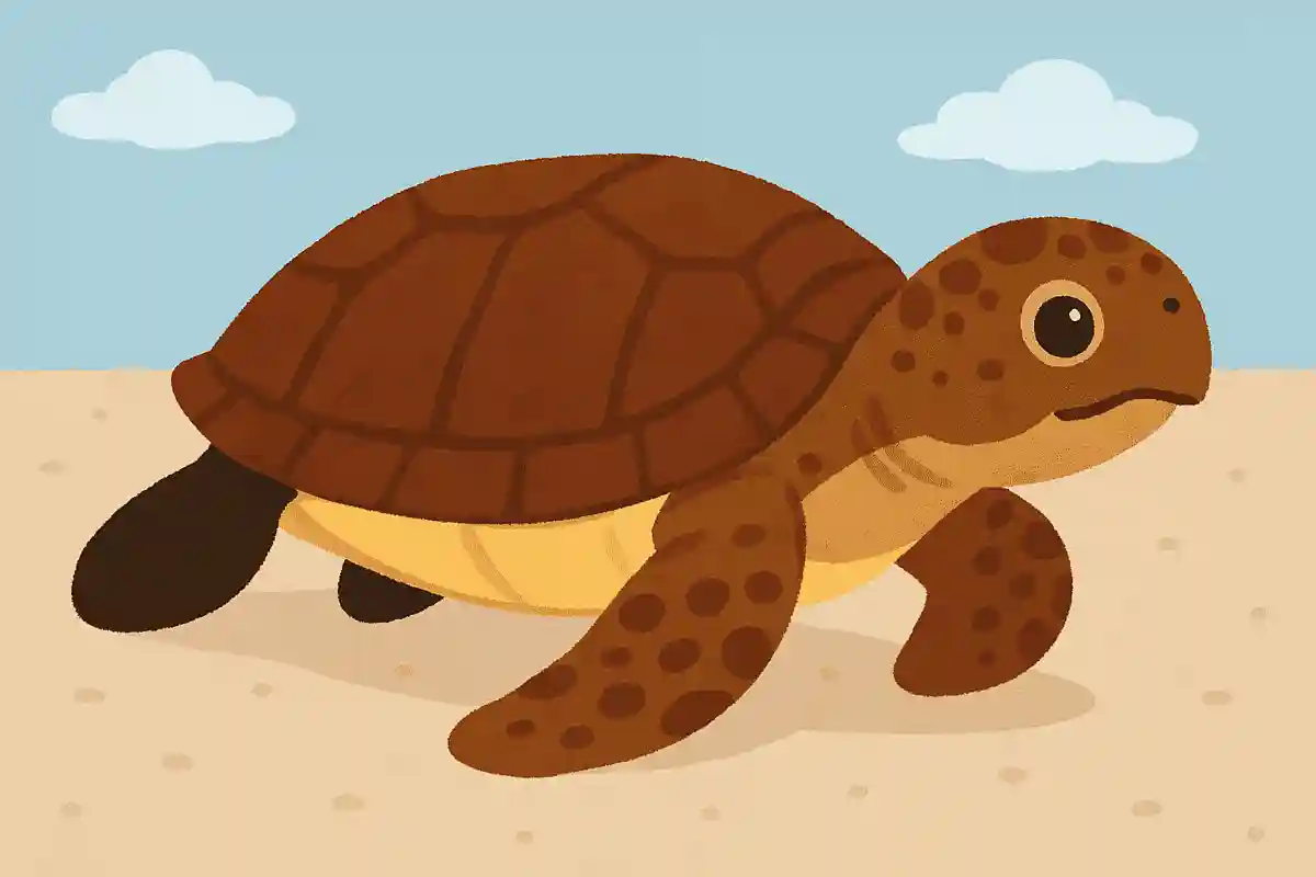 アカウミガメの子ガメは生まれたときは全体が黒っぽい色をしています。1歳になると、名前の通り甲羅の背が赤茶色になりますが、腹の部分は何色でしょうか？