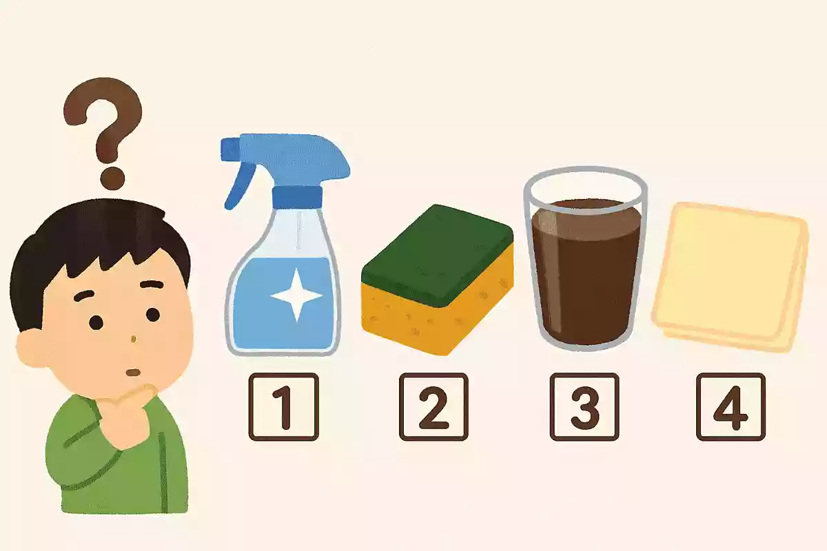 鏡やガラスの汚れを簡単に落とせる飲み物はどれでしょう?