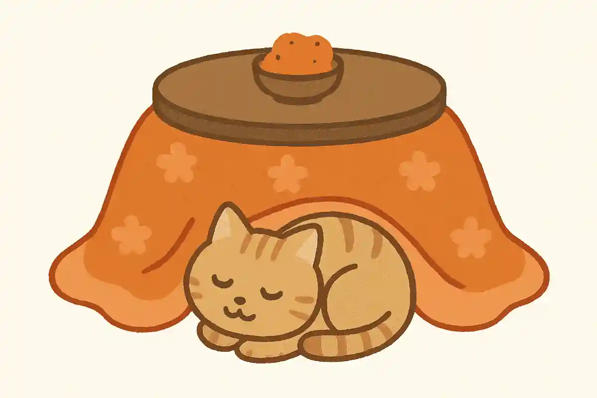 こたつの中で丸くなる猫