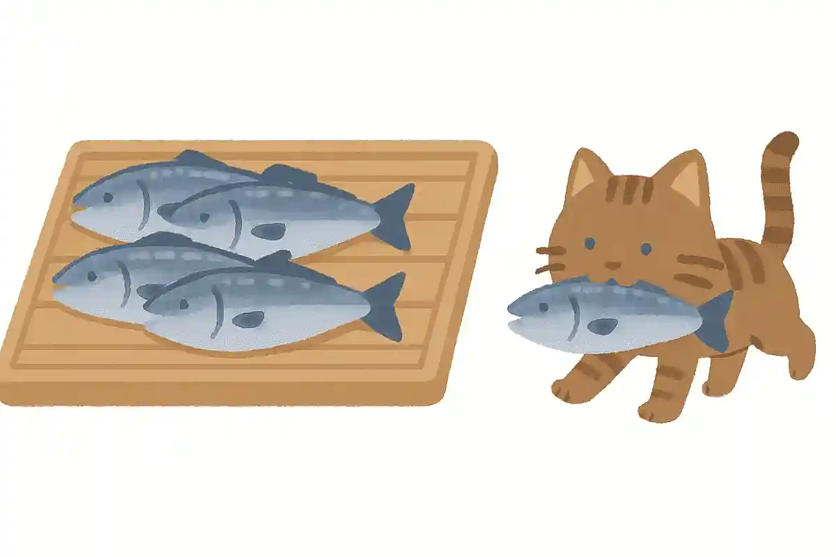 魚屋に魚が5匹並んでおり、野良猫が1匹くわえていったら何匹？